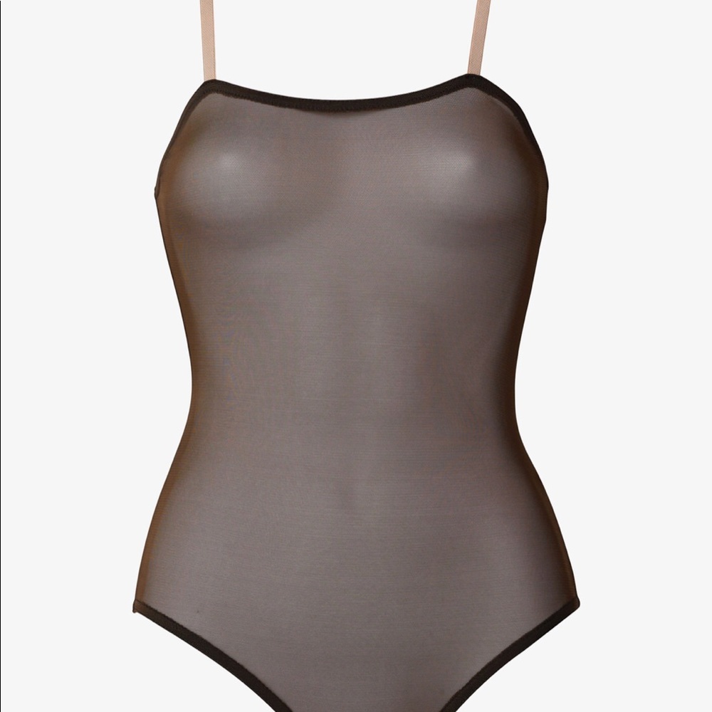 Sheer Black Cami Leotard with Nude Strap